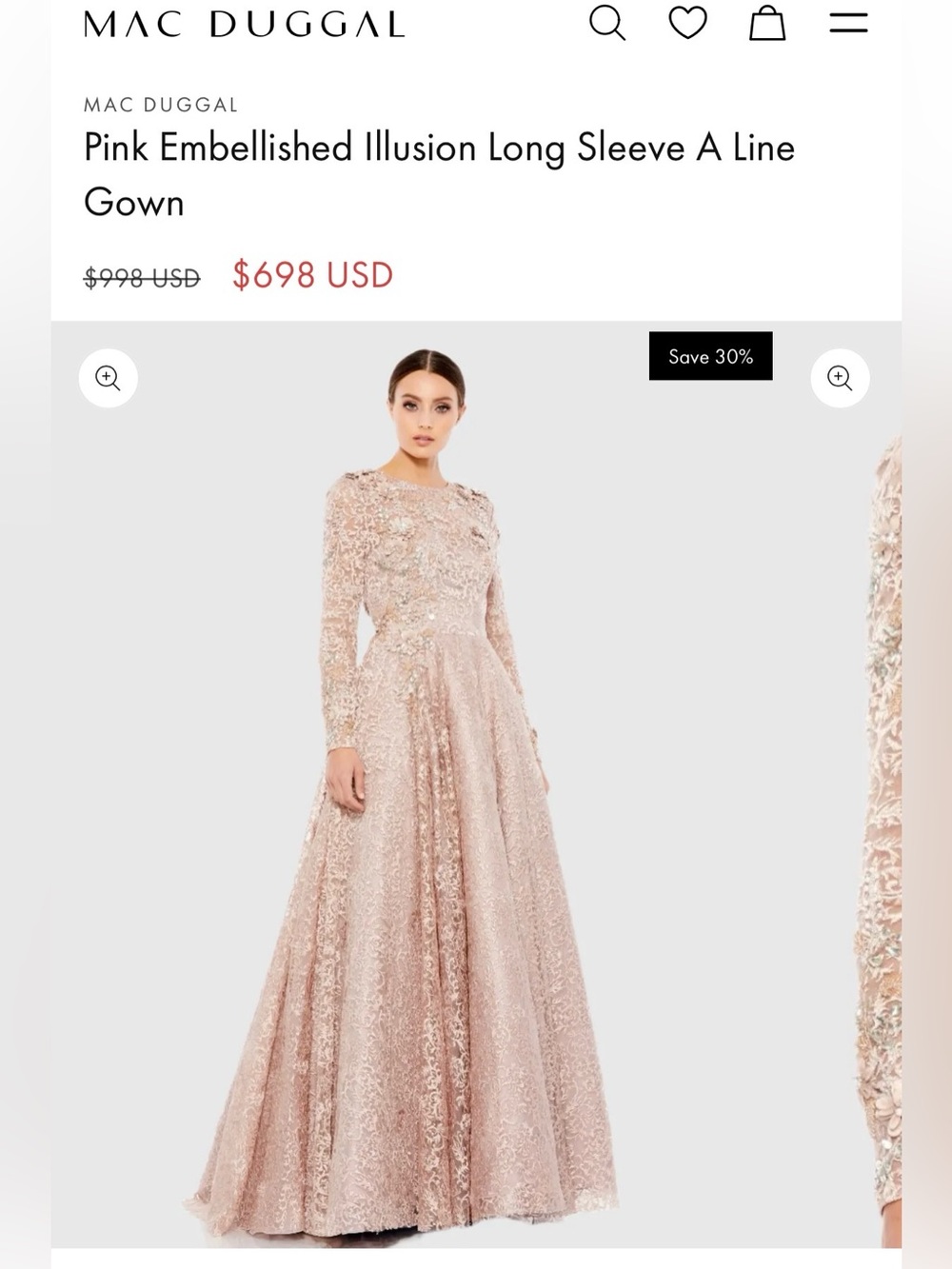Mac Duggal Blush Pink Embellished Illusion Long Sleeve A-Line Gown
